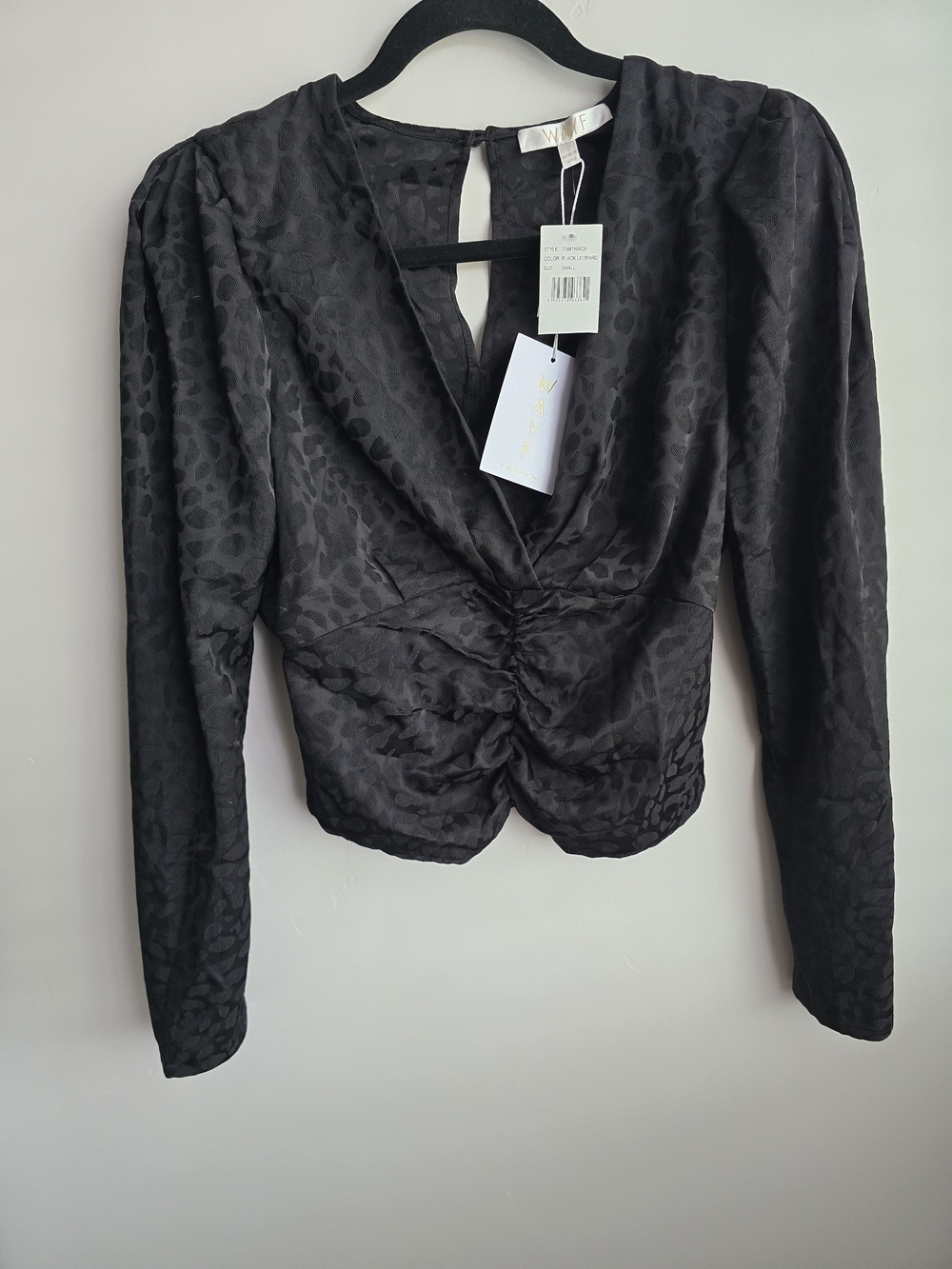 Wayf Black Ruched V-Neck Long Sleeve Top